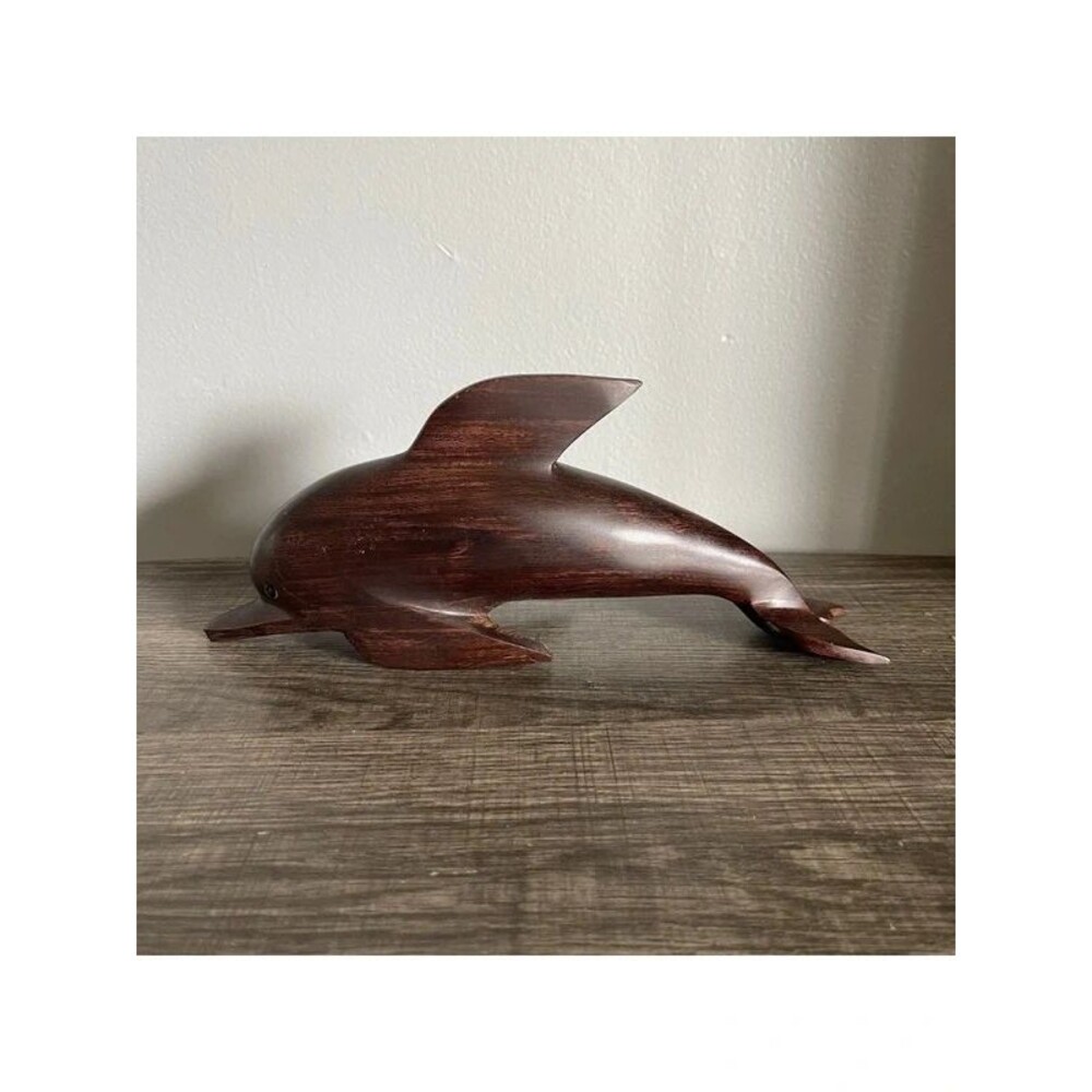 MCM Hand Carved Ironwood Brown Dolphin Whale Sculpture Figurine Nautical Decor